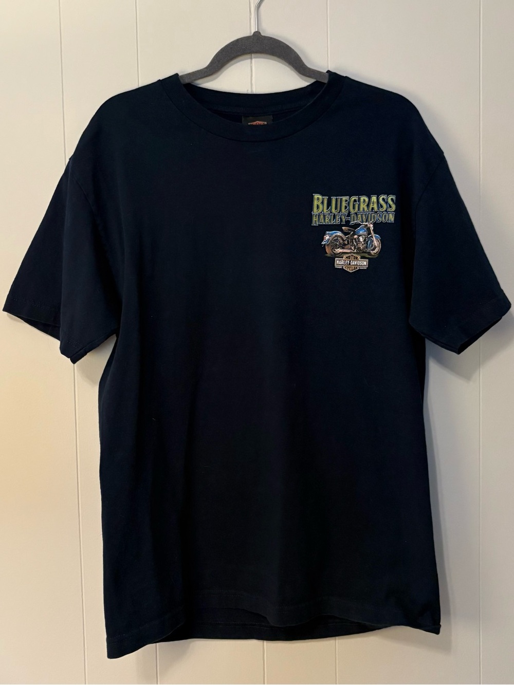 Harley-Davidson Dark Blue Short Sleeve Tee with Yellow & Blue Chest Graphic